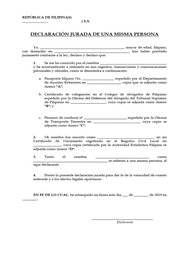 Declaración Jurada de Identidad | PDF | Justicia | Crimen y violencia