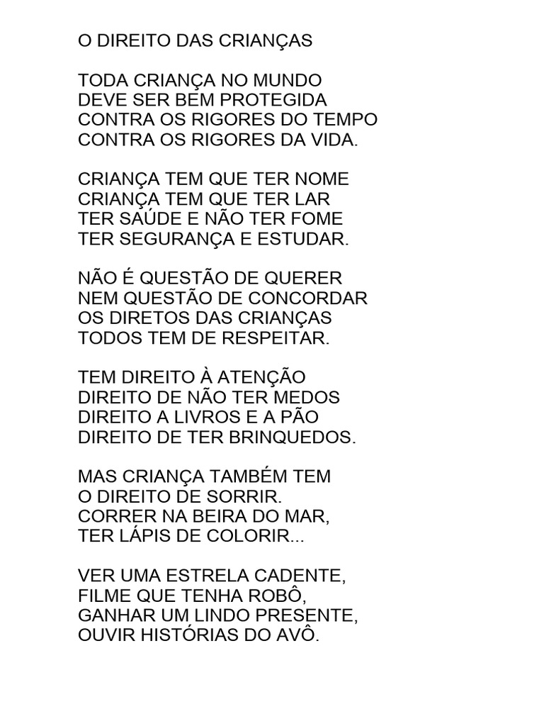 Direitos das Crianças em Poema de Ruth Rocha | PDF