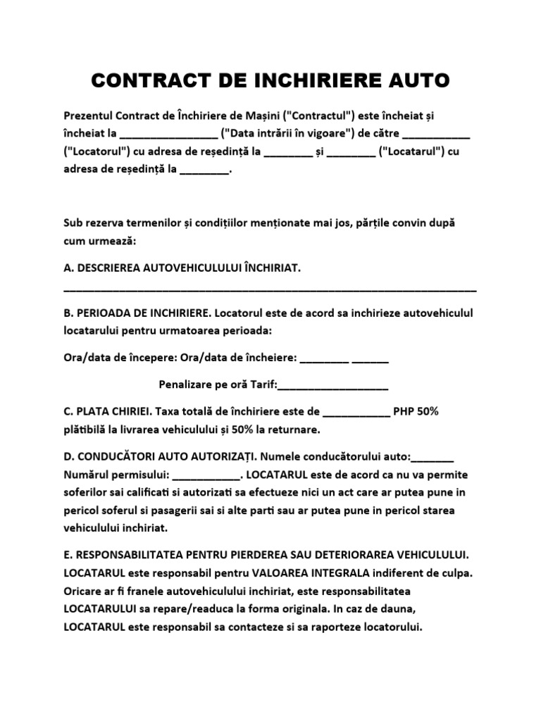 CONTRACT DE ÎNCHIRIERE AUTO PDF