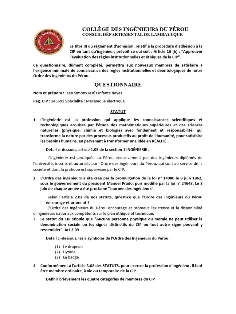 Règlement d'adhésion au CIP pour ingénieurs | PDF | Ingénieur | Science