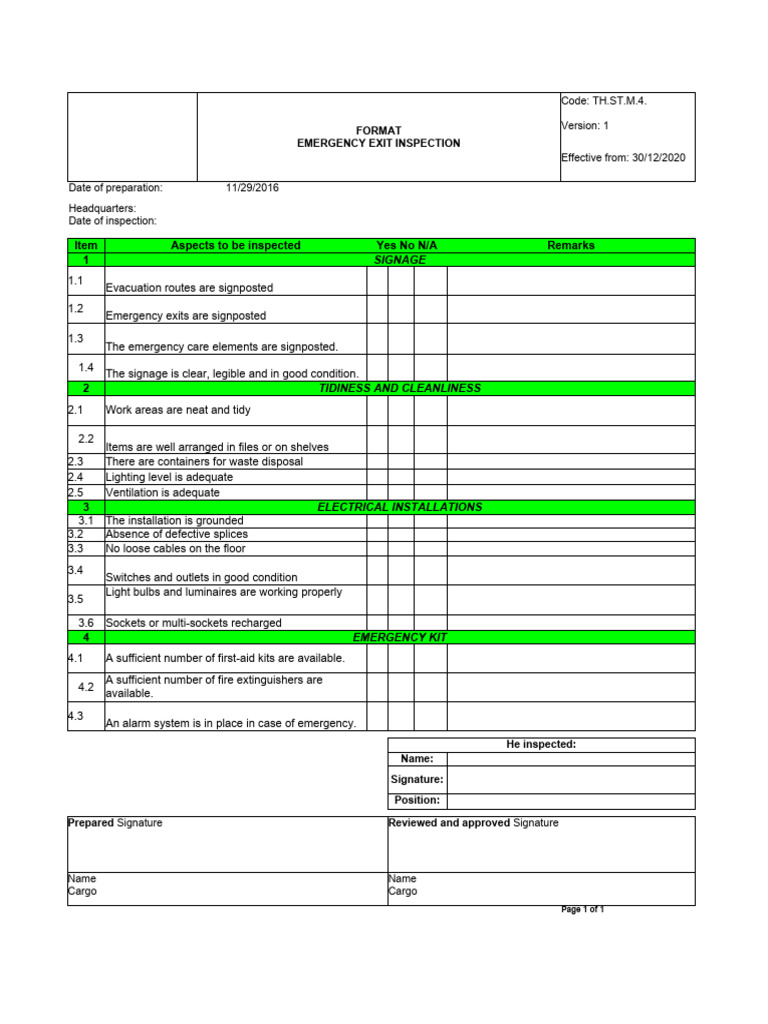 Inspection of Emergency Exits PDF Building Engineering Safety
