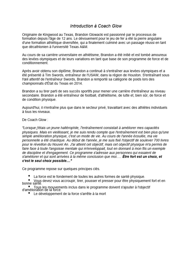 Programme de Force et Haltérophilie de Coach Glow | PDF