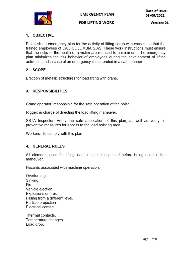 Emergency Plan for Crane Operations | PDF | Crane (Machine) | Rope