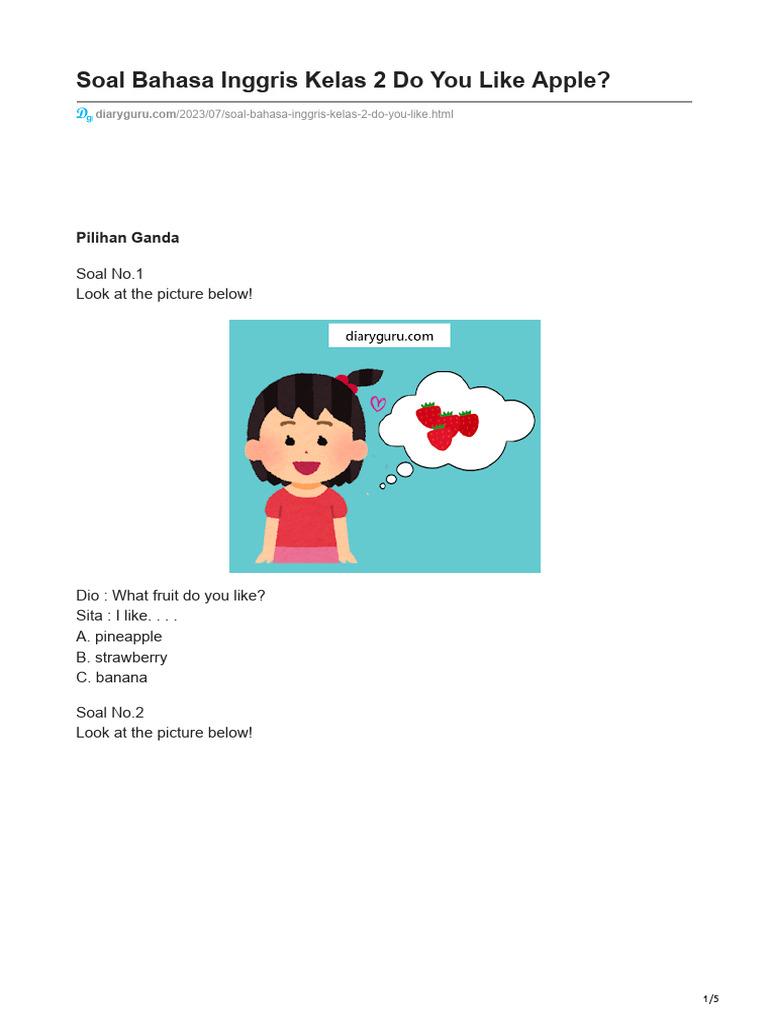 Soal Bahasa Inggris Kelas 2 Do You Like Apple Pdf