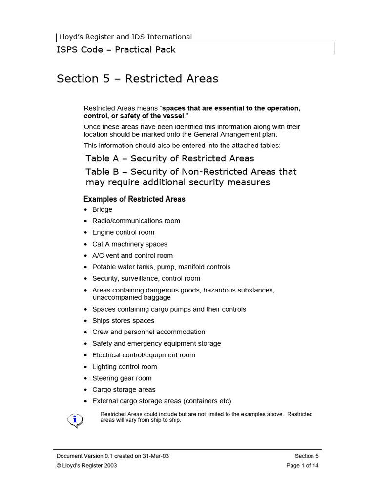 Isps code section 5 restricted areas pdf dangerous goods ships