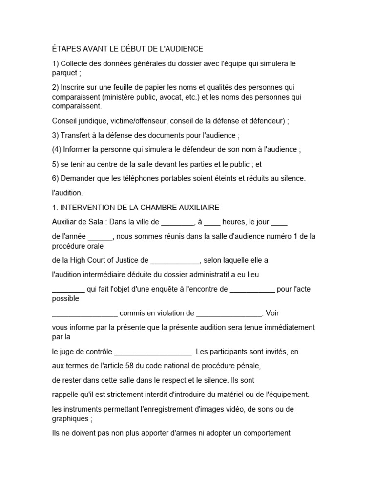 Étapes Préliminaires d'une Audience Judiciaire | PDF | Avocat | Loi ...