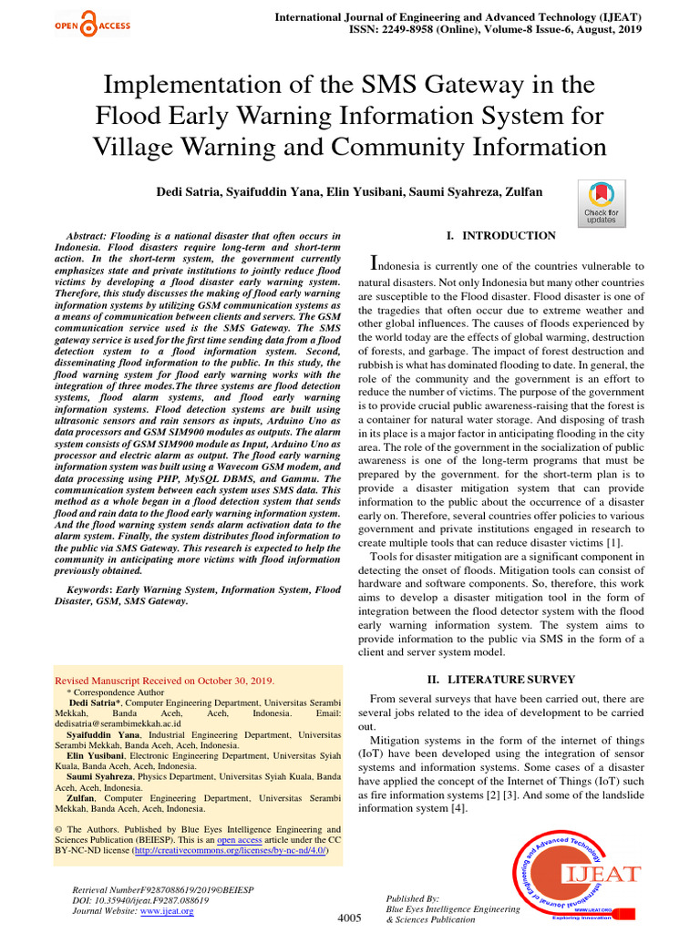 Implementation of The SMS Gateway in The Flood Early Warning