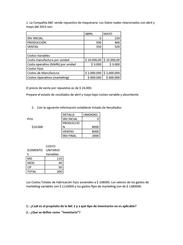 Estado de Resultados y NIC 2 en Inventarios | PDF | Inventario | Marketing