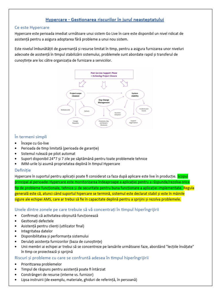 Abordarea Hypercare v1 | PDF