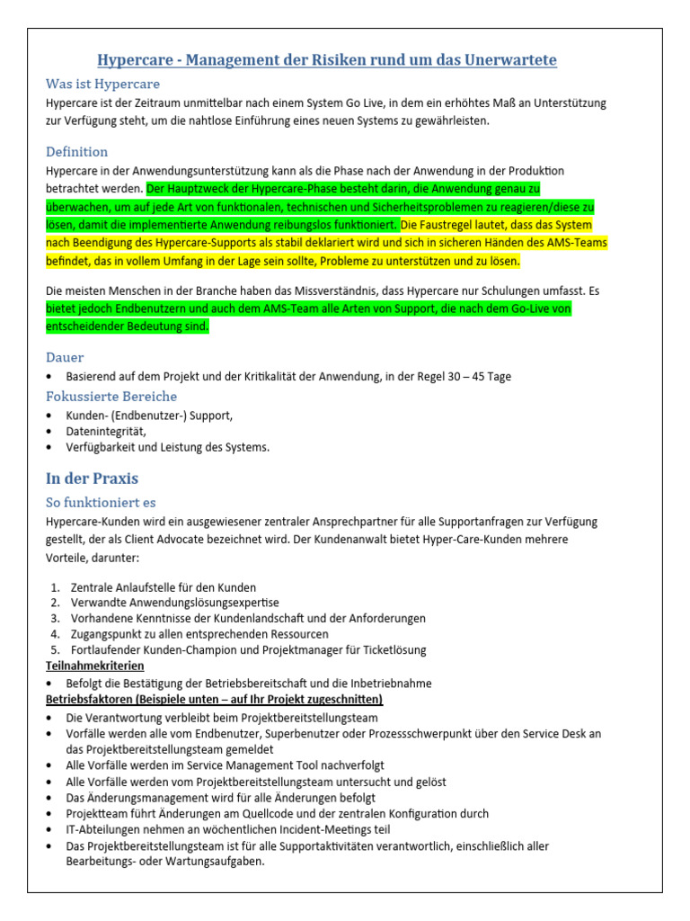 Hypercare Ansatz | PDF