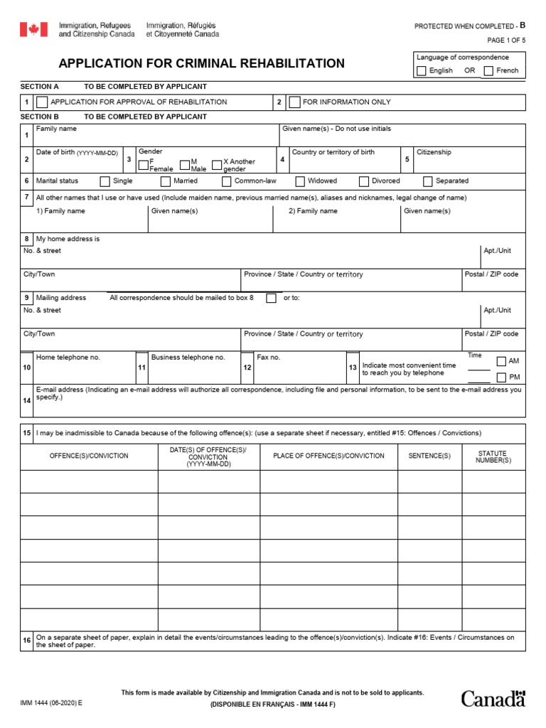 Canada Form Criminal Rehabilitation | PDF