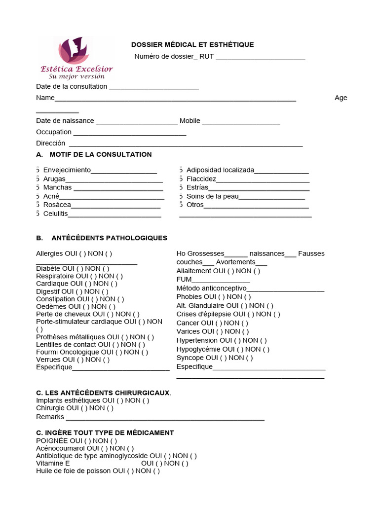Dossier médical et esthétique complet | PDF | Spécialités médicales ...