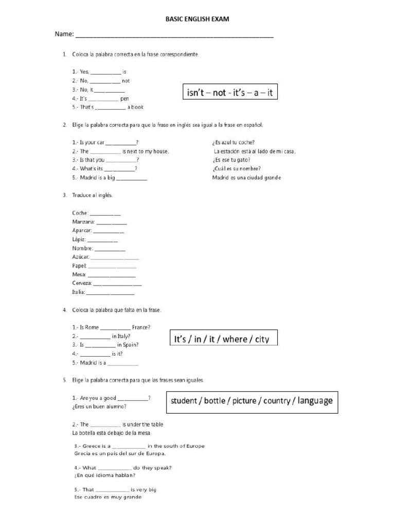 Basic English Exam PDF
