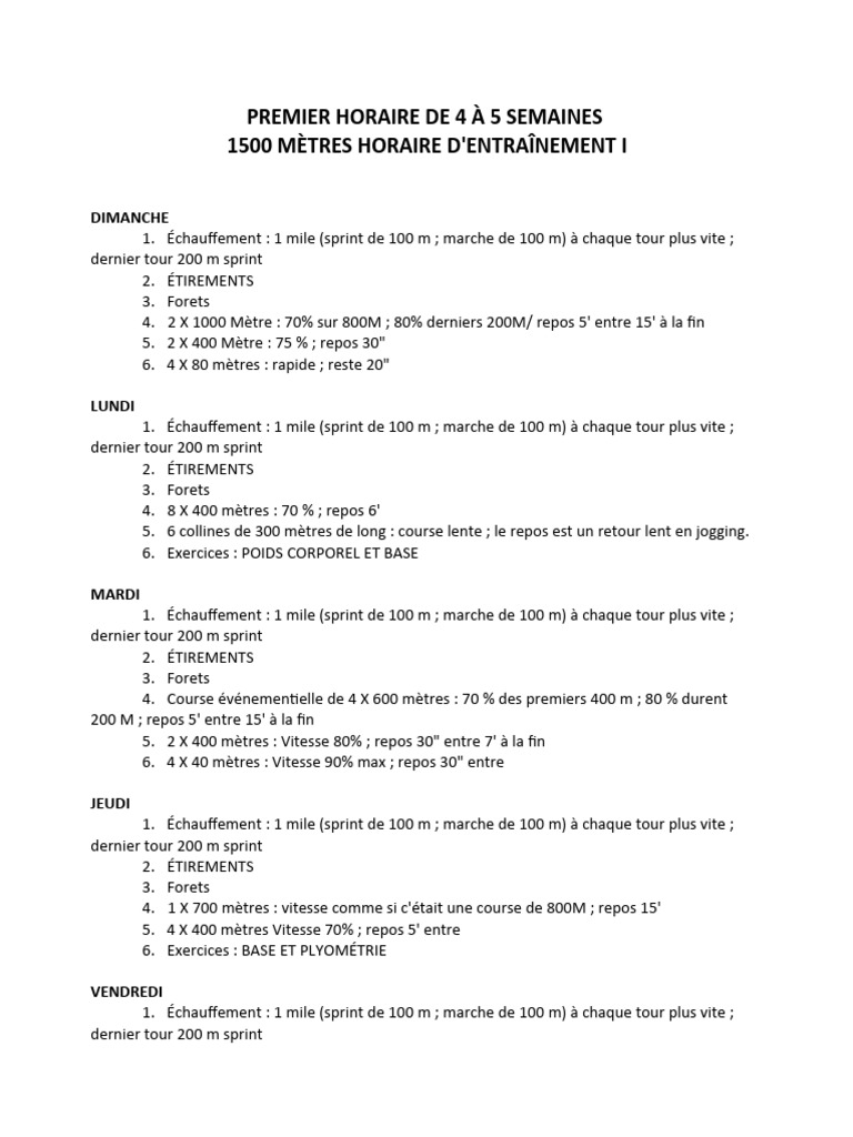 Plan d'entraînement 1500m sur 4 semaines | PDF | Jeu d'adresse | Des sports