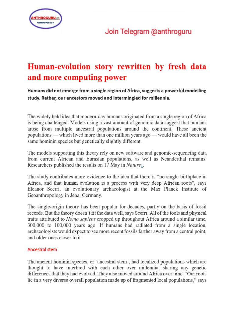 New Insights on Human Evolution Models | PDF | Human Evolution ...