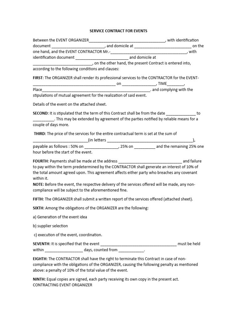 Event Services Agreement Contract | PDF | Contractual Term | Business