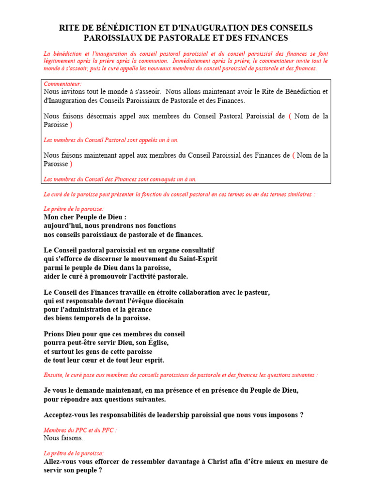 Bénédiction des Conseils Paroissiaux | PDF | Paroisse | Pasteur