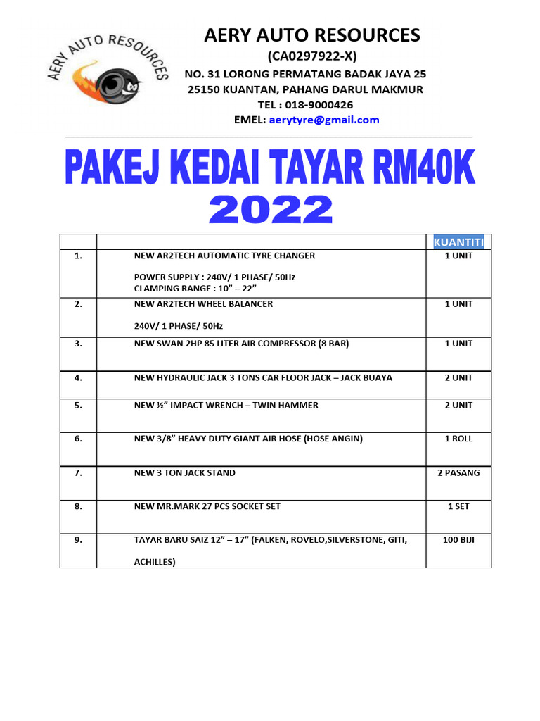 SEBUT HARGA Kedai Tayar Kereta | PDF