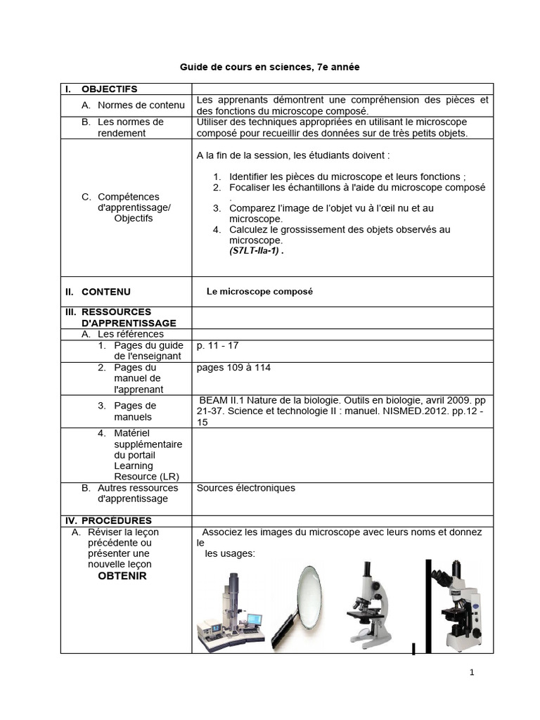 Guide sur le microscope composé | PDF | Microscopie | Objectif ...