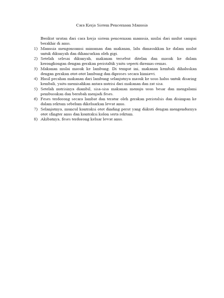Cara Kerja Sistem Pencernaan Manusia | PDF