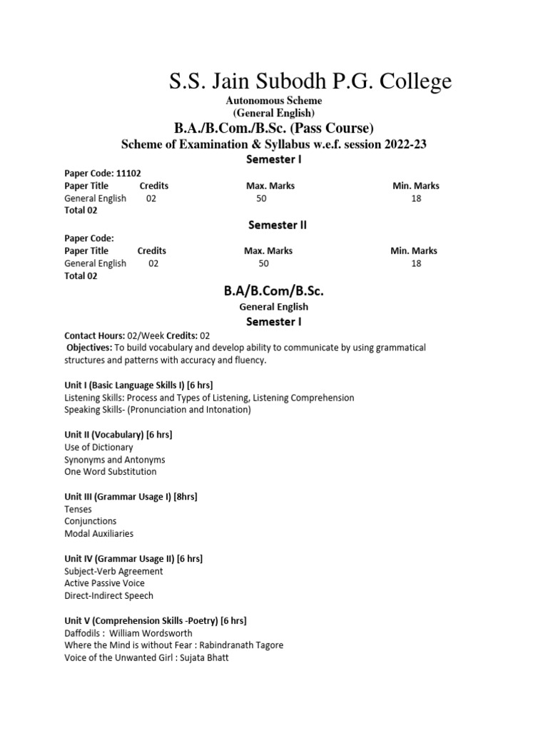 Syllabus General English New Pdf English Language Vocabulary