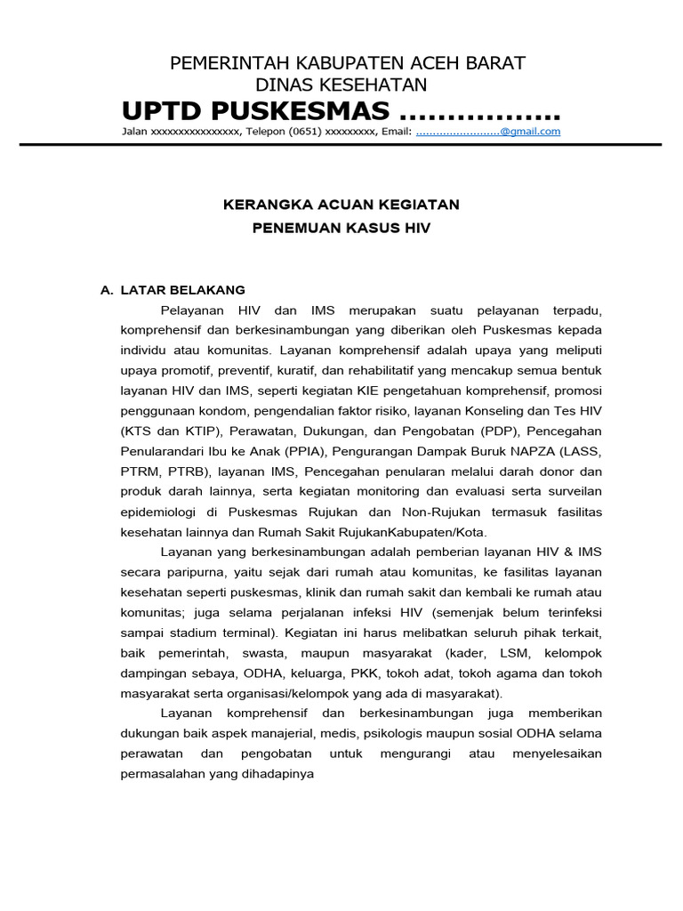 KAK Penemuan Kasus HIV Puskesmas Johan Pahlawan 2023 | PDF