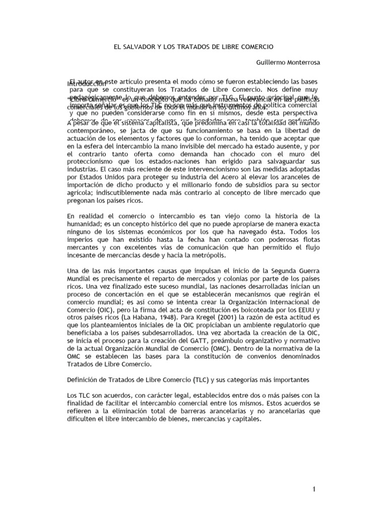 TLC_el salvador PDF Tratado de Libre Comercio Norteamericano El Salvador