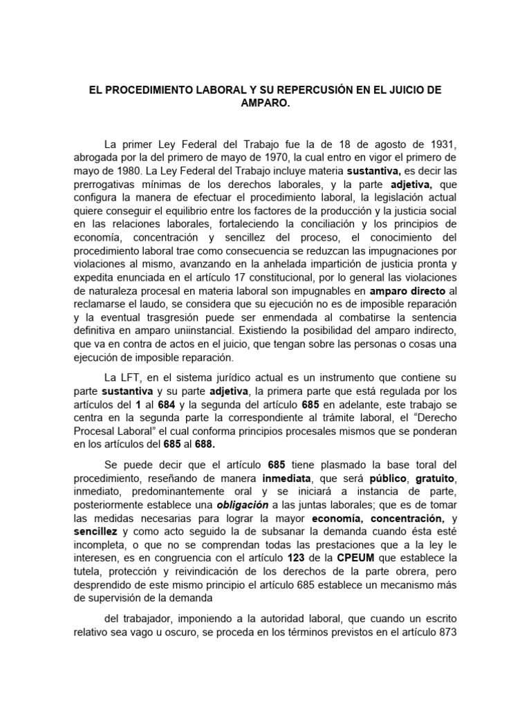 Procedimiento Laboral y Juicio de Amparo | PDF | Demanda judicial | Ley ...