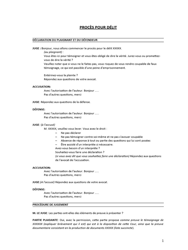 Procès pour délit : Déclarations et preuves | PDF | Justice | Crime et ...