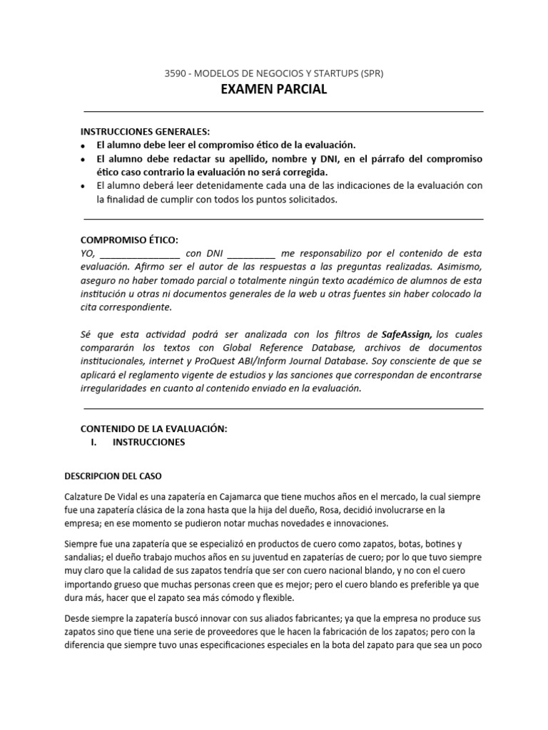 3590 - Examen Parcial - Modelo de Negocio y Startup | PDF | Marketing ...