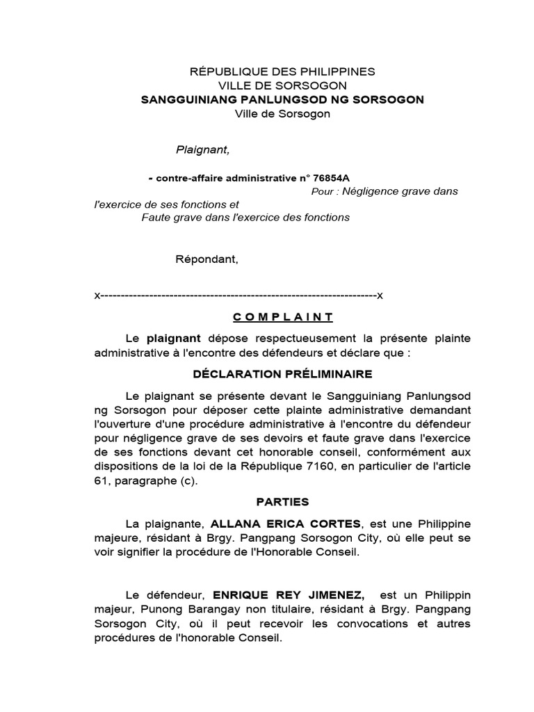 Plainte pour négligence à Sorsogon | PDF | Plainte | Justice