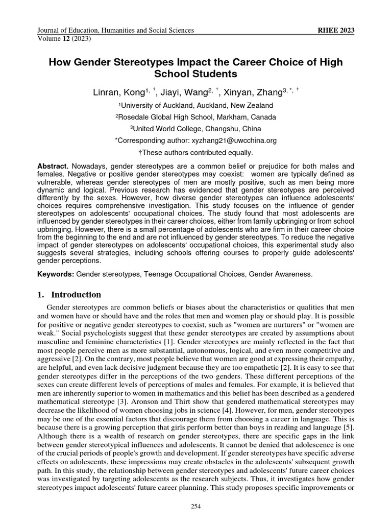 Gender Stereotypes & Teen Career Choices | PDF | Stereotypes | Adolescence