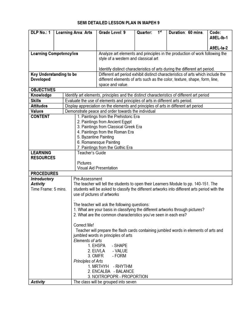 Grade 9 Art History Lesson Plan | PDF