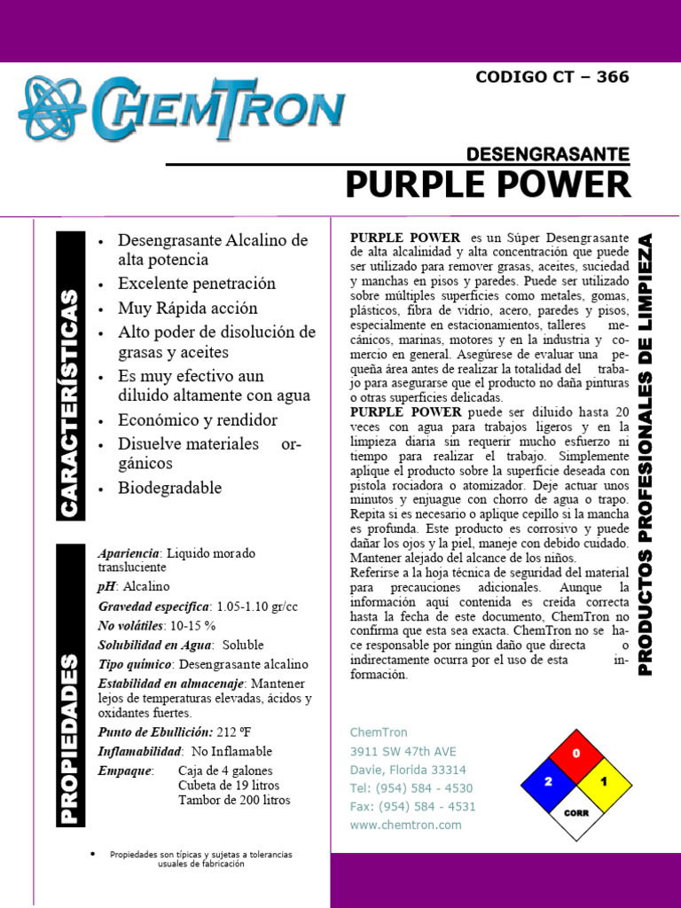 Purple Power Degreaser TDS CT366 (Spanish) PDF Agua Solubilidad