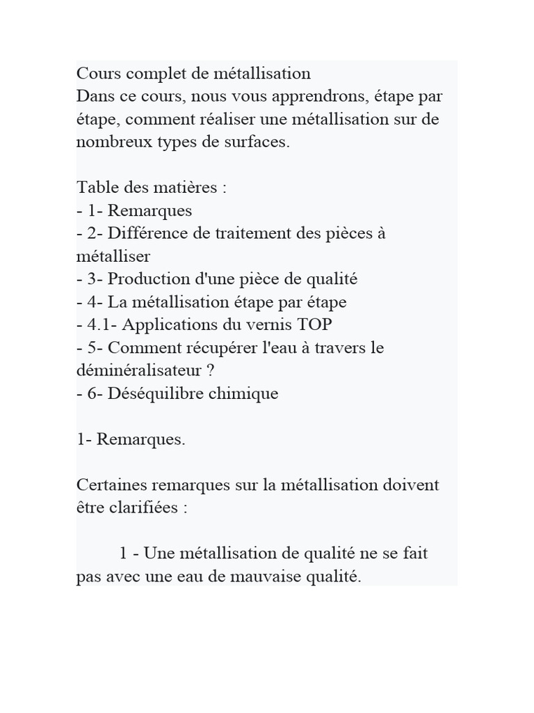 Métallisation : Guide complet et formule | PDF | Peinture | Tensioactif