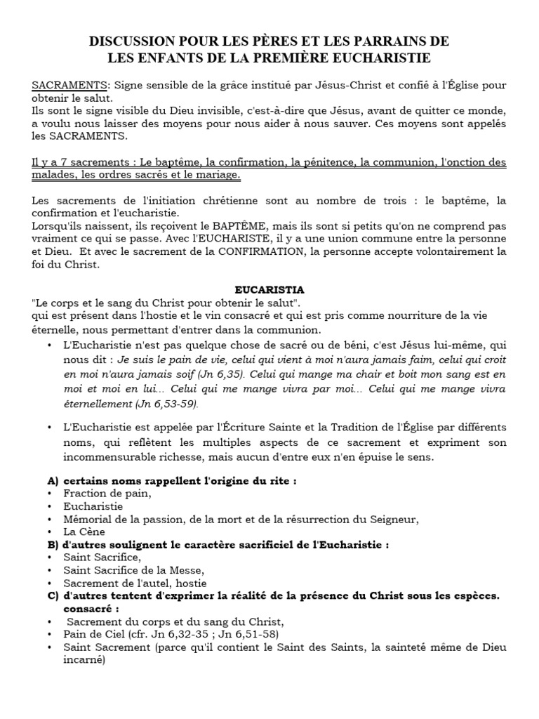 Conférence Pour Les Parrains Et Marraines de La Première Communion 2021 ...
