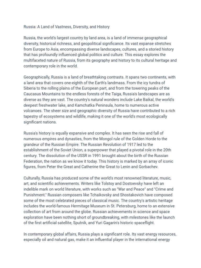Russia - A Land of Vastness, Diversity, and History  PDF
