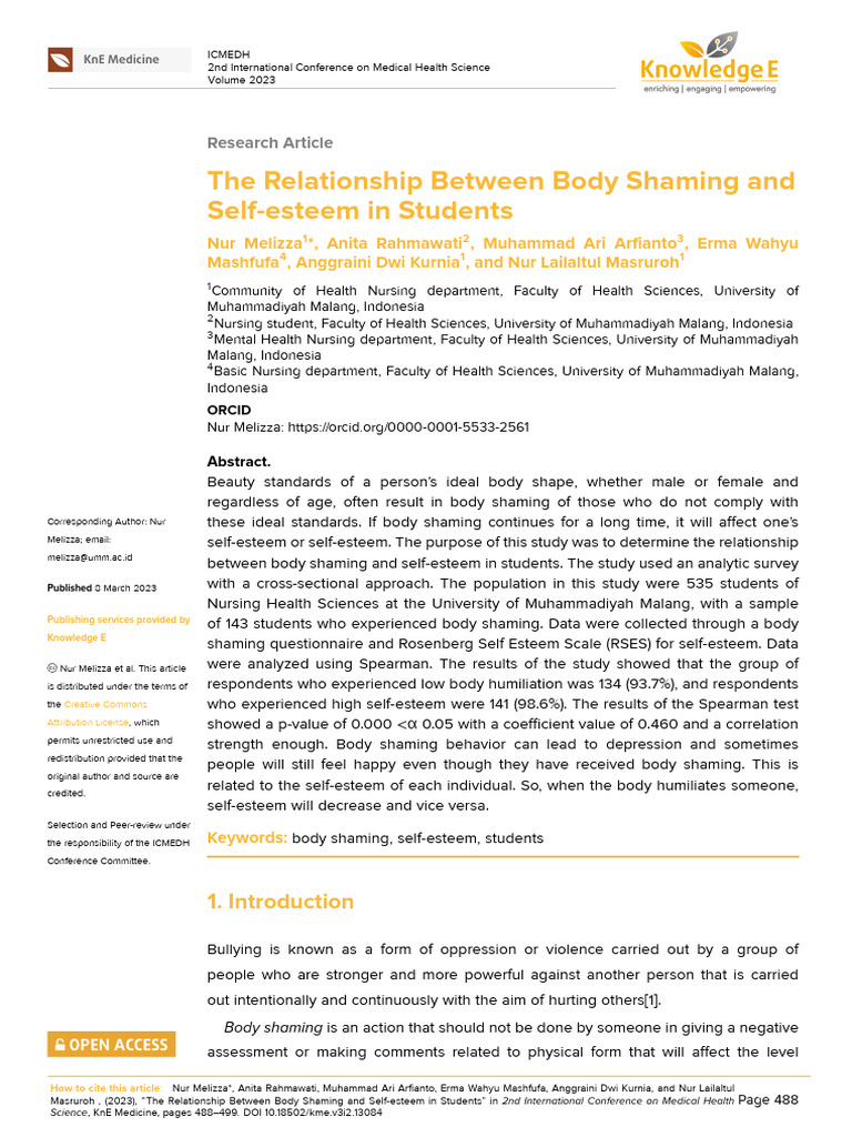 Body Shaming's Impact on Student Self-Esteem | PDF | Self Esteem | Shame