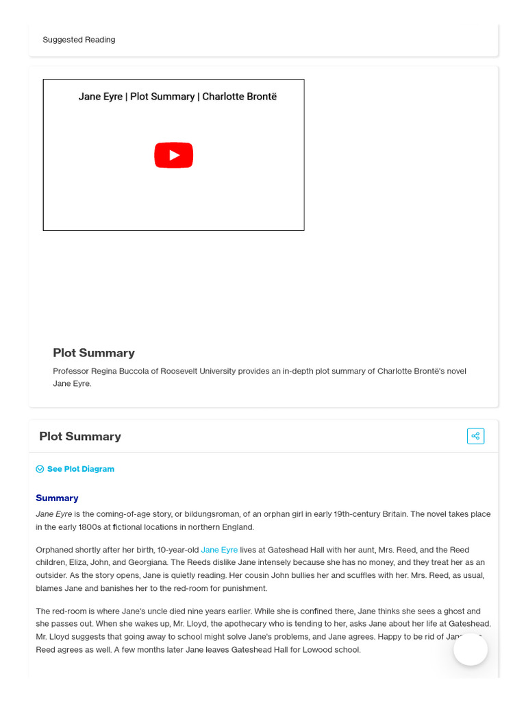 Jane Eyre Plot Summary Course Hero PDF Jane Eyre
