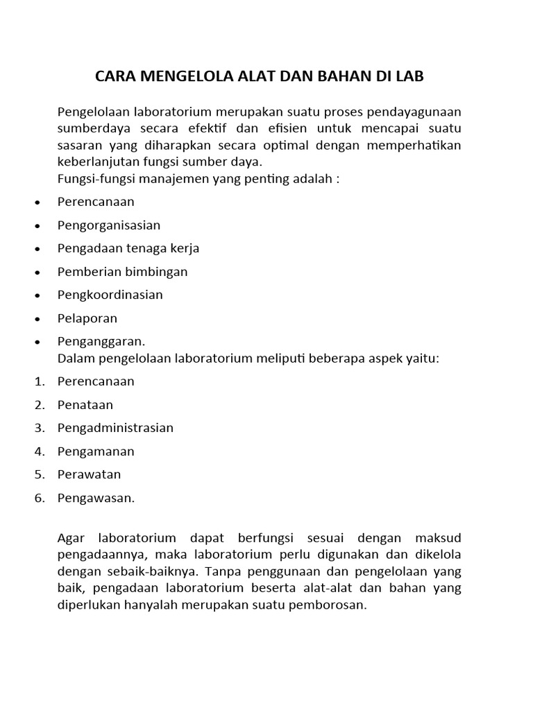 Pengelolaan Alat dan Bahan Laboratorium | PDF | Kesehatan Holistik