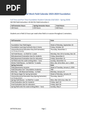 UB School of Social Work Field Calendar 2023-2024 Foundation Fall Spring |  PDF | Academic Term | Schools