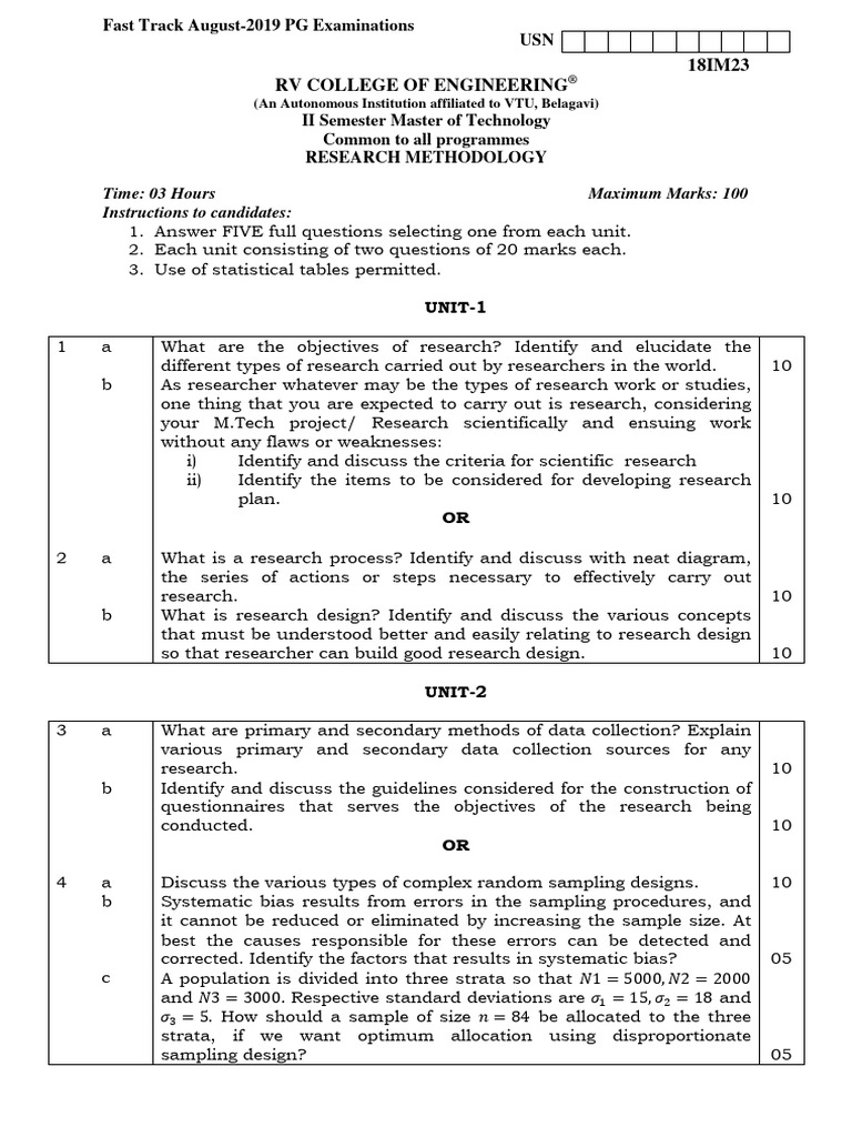 18IM23 RV College of Engineering Time 03 Hours Maximum Marks 100