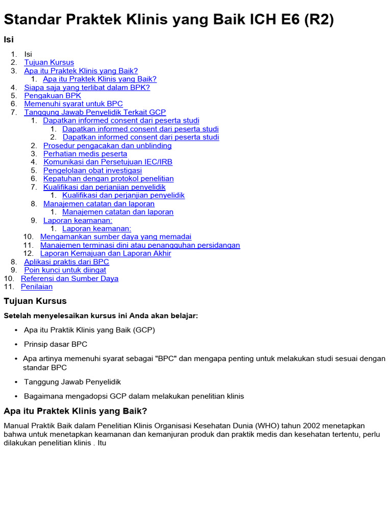 Panduan Praktik Klinis yang Baik GCP | PDF