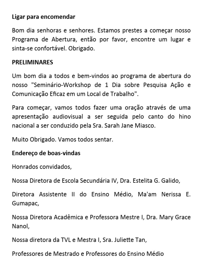 Script Do Mestre De Cerim nias PDF