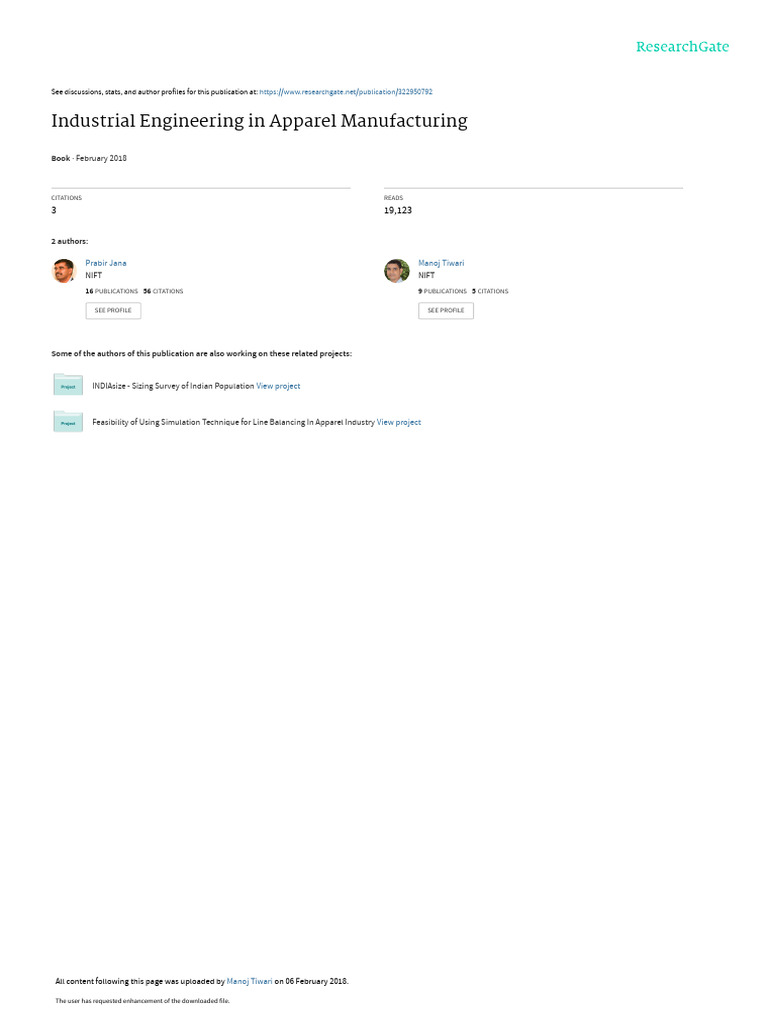 Industrial Engineering in Apparel Manufacturing PDF Industrial