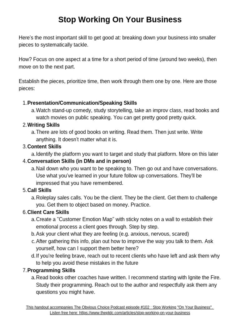 Stop Working On Your Business PDF