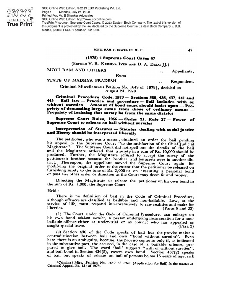 Moti Ram v. State of MP Case Summary | PDF