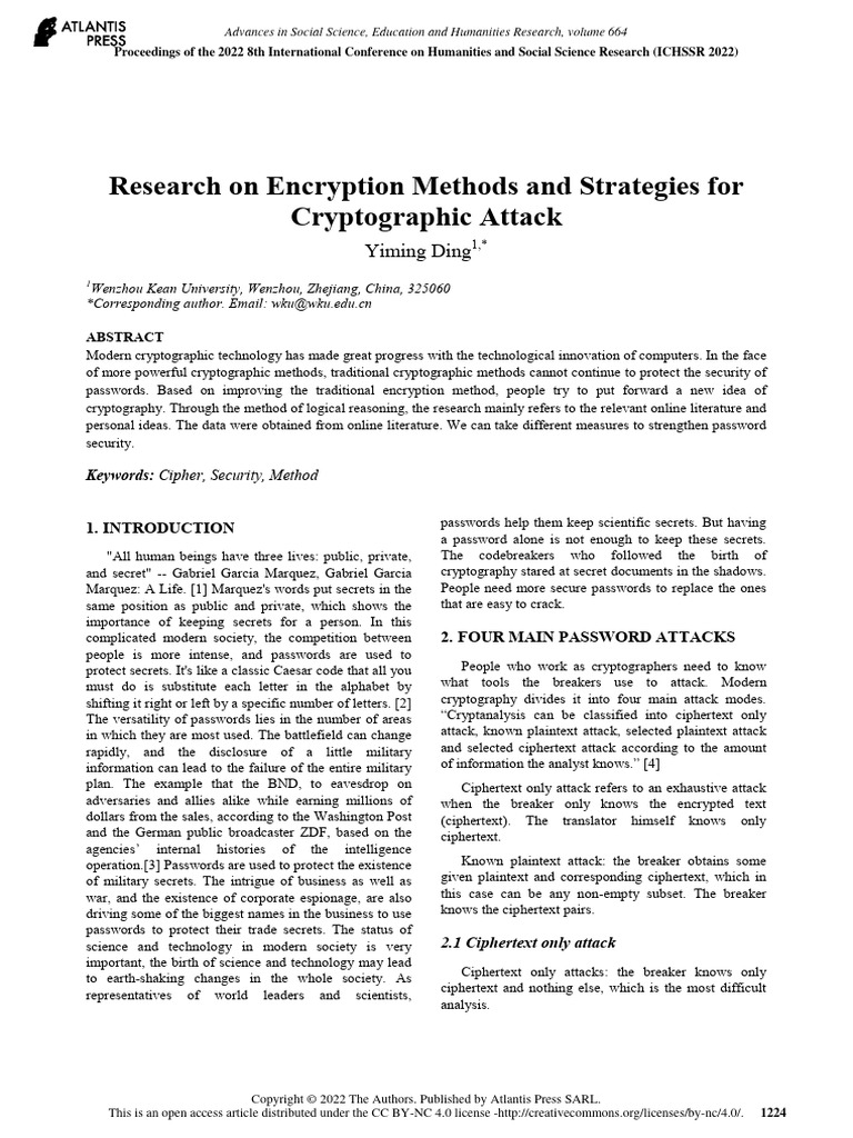 Research on encryption methods and strategies for cryptographic attack