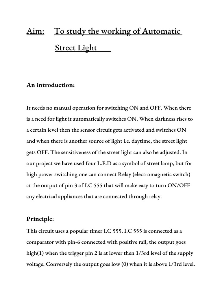Automatic Street Light System Overview | PDF | Logic Gate | Electronic ...