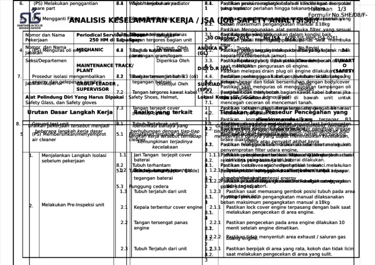 Pdf Contoh Jsa Ps 250hm Dozer Compress Pdf